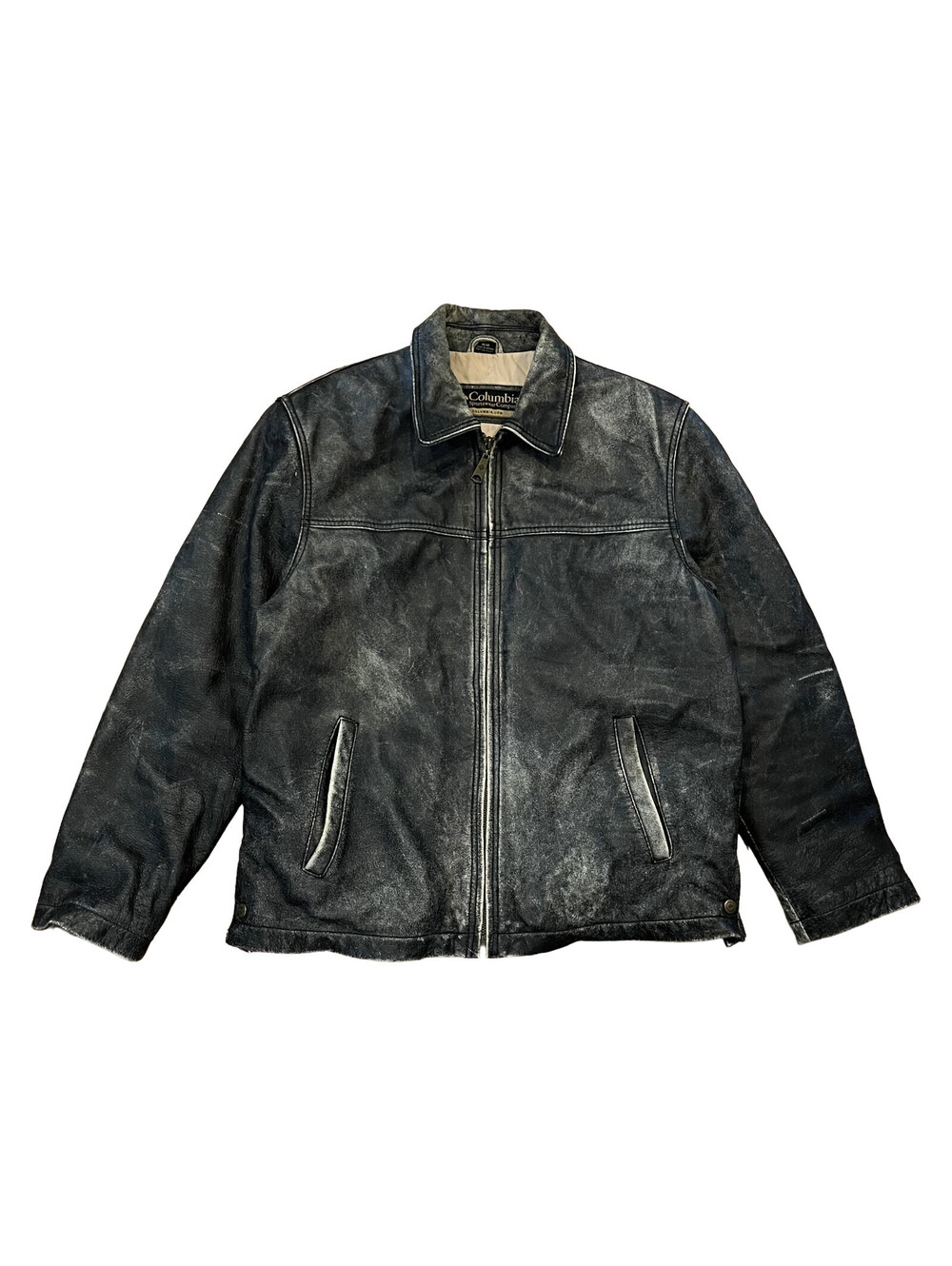 Columbia Black Leather Jacket Men's M Zipper Pockets Spread Collar Casual